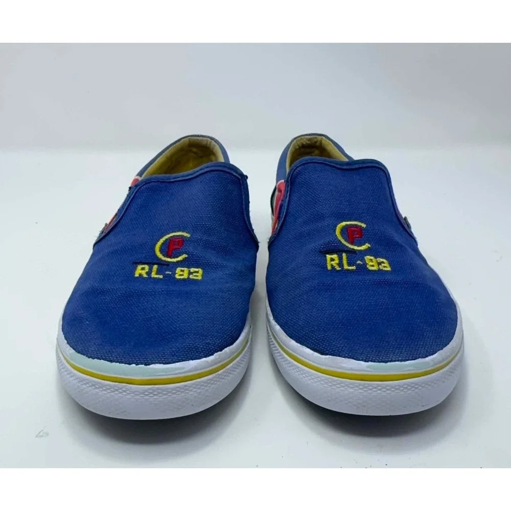 Polo Ralph Lauren RL-93 Canvas Slip On Shoes Blue Nautical Flag Youth Boys 1.5‎